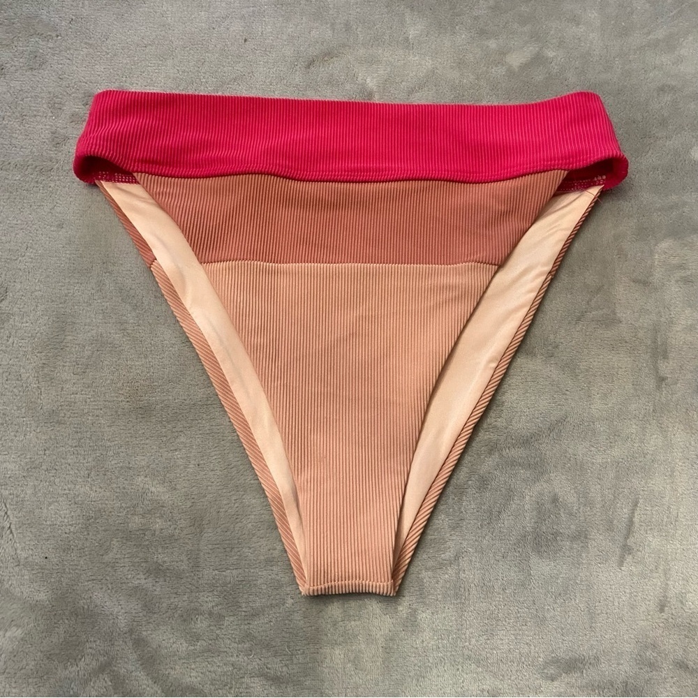 New! Beach Riot Alexis Bikini Bottom Rouge Colorblock Ribbed Pink 10037 - Picture 2 of 7